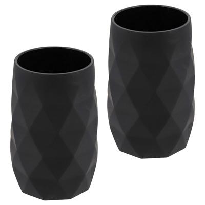 Badkamer Tandenborstelbeker Diamond - 2x - zwart - kunststof - 6 x 12 cm