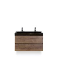 Maxx XL Badmeubelset 100 cm - Tabacco - Wastafel Lucca 2 kraangaten