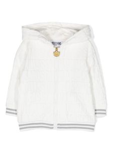 Moschino Kids hoodie zippé à logo brodé - Blanc