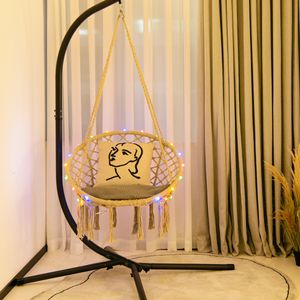 Hangstoel Macrame Swing Patio Hangstoel met LED-Verlichting Hangstoel van Katoenen Touw voor Binnen en Buiten voor Veranda Balkon