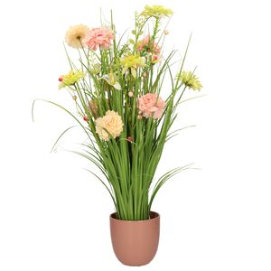 Kunstbloemen boeket roze - in pot oudroze - keramiek - H70 cm