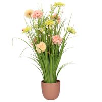 Kunstbloemen boeket roze - in pot oudroze - keramiek - H70 cm