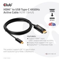 club3D CAC-1334 HDMI-kabel HDMI / USB-C Aansluitkabel HDMI-A-stekker, USB-C stekker 1.80 m Zwart - thumbnail