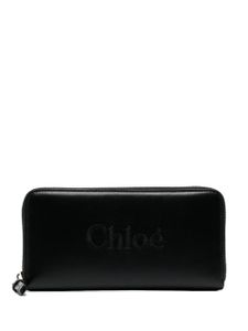 Chloé Sense logo-embroidered leather wallet - Noir