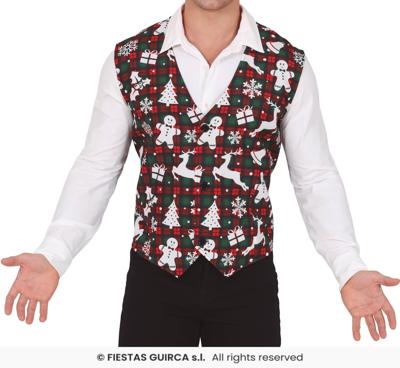 Kerstmis Gilet Rood/Groen Squares