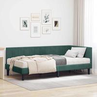 Hoekbedframe met matras Donkergroen 90 x 200 cm Fluweel