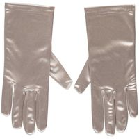 Zilveren gala handschoenen kort van satijn 20 cm - thumbnail