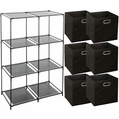 5Five Kastmandjes / opberg manden - zwart - 6x stuks - van 29L - Metalen rekje is 68 x 98 cm