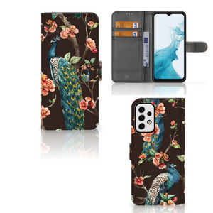 Samsung Galaxy A23 Telefoonhoesje met Pasjes Pauw met Bloemen