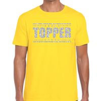 Geel Topper shirt in zilveren glitter letters heren 2XL  -