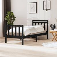 Bedframe massief hout zwart 75x190 cm