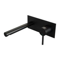 Brauer Black Edition Wastafelmengkraan inbouw - rechte uitloop links - hendel lang smal - afdekplaat - model A 1 - mat zwart 5-S-004-S2