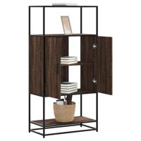 Hoge kast 68x35x139 cm bewerkt hout en metaal bruin eikenkleur