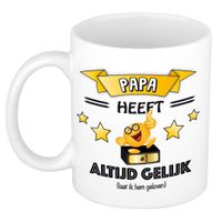 Vader/papa cadeau mok - altijd gelijk - goud - 300 ml - vaderdag/verjaardag