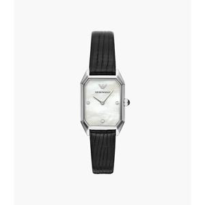 Emporio Armani zwart lederen dameshorloge met twee wijzers AR11148