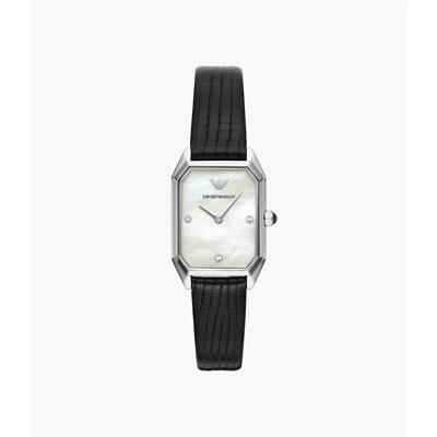 Emporio Armani zwart lederen dameshorloge met twee wijzers AR11148