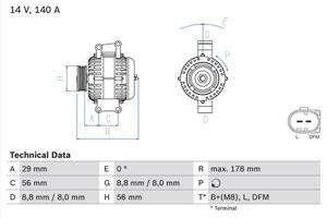 Dynamo / Alternator BOSCH, Spanning (Volt)14V, u.a. für VW, Skoda, Seat, Audi