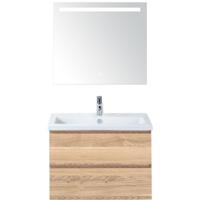 Vogue Badmeubelset 80 cm - Greeplijst in Kleur - Grey Oak - Keramische Wastafel Wit 1 Kraangat met Sence Spiegel