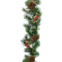 Kerst dennenslinger guirlande groen met sneeuw en decoratie 270 cm - Kerstslingers