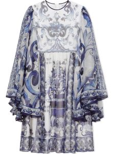 Dolce & Gabbana Kids robe en soie à imprimé Majolica - Bleu