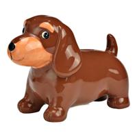 Spaarpot voor kind/volwassenen - Dieren thema Hond Teckel - keramiek - bruin - 18 x 13 x 9 cm