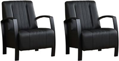 Set van 2 Zwarte leren industriële stalen fauteuils Glamour - Hermes Leer Nero (zwart leer)