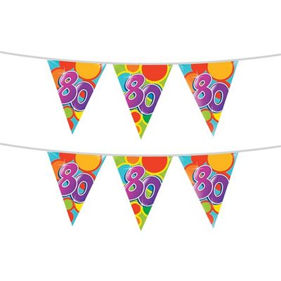 2x stuks leeftijd verjaardag thema vlaggetjes 80 jaar plastic 10 meter