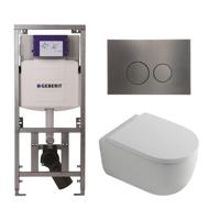 QeramiQ Dely Swirl Toiletset - 36.3x51.7cm - diepspoel - rimless - Geberit UP320 Burda inbouwreservoir - 35mm zitting - gunmetal bedieningsplaat - ronde knoppen - wit mat 0701131/SW706198/SW1000767/SW1026257