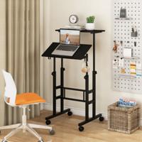 Mobiele Sta-bureau in Hoogte Verstelbare Laptoptafel met Gedeeld Blad & Verstelbare Hoek Verrijdbaar Bureau voor Thuiswerken Mobiele Sta-bureau in Hoogte Verstelbare Laptoptafel met Gedeeld Blad & Verstelbare Hoek Verrijdbaar Bureau voor Thuiswerken