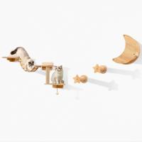 6 STK Klimwand Katten 2-traps Krabpaal met Platforms Hangmat Kattenladder Klimboom Houten kattenmeubels Natuur