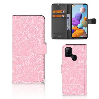 Samsung Galaxy A21s Hoesje White Flowers