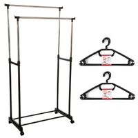 Kledingrek met kleding hangers - dubbele stang - kunststof - zwart - 80 x 42 x 170 cm - Kledingrekken - thumbnail