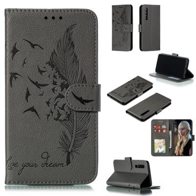 Feather patroon Litchi textuur horizontale Flip lederen draagtas met portemonnee & houder & kaartsleuven voor Huawei P30 (grijs)