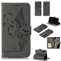 Feather patroon Litchi textuur horizontale Flip lederen draagtas met portemonnee & houder & kaartsleuven voor Huawei P30 (grijs)