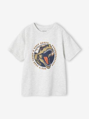 Jongensshirt met dinomotief gemêleerd wit
