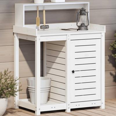 VidaXL Oppottafel met schappen 82,5x50x109,5 cm massief grenenhout wit