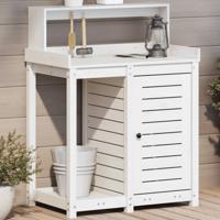 VidaXL Oppottafel met schappen 82,5x50x109,5 cm massief grenenhout wit