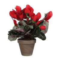 Cyclaam kunstplant rood in keramieken pot H30 x D30 cm   -
