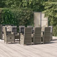 9-delige Tuinset met kussens poly rattan zwart en grijs