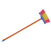 Kinderbezem - geel/roze - met steel - 61 cm - binnen bezem - kunststof - kamer bezem