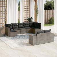 9-delige Loungeset met kussens poly rattan grijs