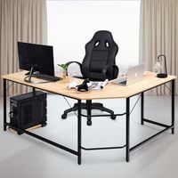 L-vorm Computerbureau PC Hoekbureau Hoekbureau Zwart/Natuurlijk/Koffie 168 x 125 x 74 cm