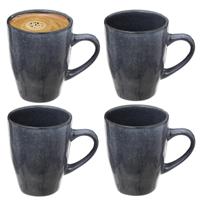 Koffiemokken Pompei - 4x stuks - Keramiek - blauw - 370 ml - 9 x 11 cm - old stone look Koffiemokken Pompei - 4x stuks - Keramiek - blauw - 370 ml - 9 x 11 cm - old stone look