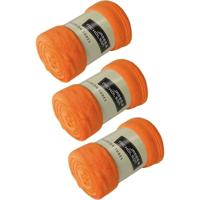 Fleece deken/plaid - 3x - oranje - 120 x 160 cm - 200 grams - polyester - bank/bed