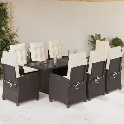 9-delige Tuinset met kussens poly rattan bruin