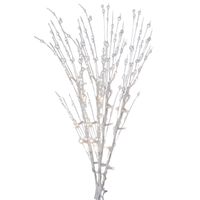 2x stuks witte glitter kunstbloemen kunsttak 76 cm met LED verlichting