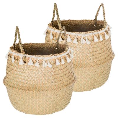 Opbergmand Ibiza - 2x - rond - riet - naturel - 30 x 37 cm - opvouwbaar - decoratie mand