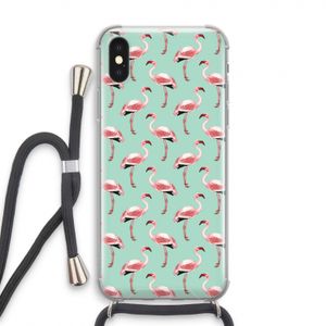Flamingoprint groen: iPhone XS Transparant Hoesje met koord