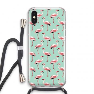 Flamingoprint groen: iPhone XS Transparant Hoesje met koord