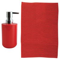 MSV badkamer droogloop mat - Milano - 40 x 60 cm - met bijpassende kleur zeeppompje - rood